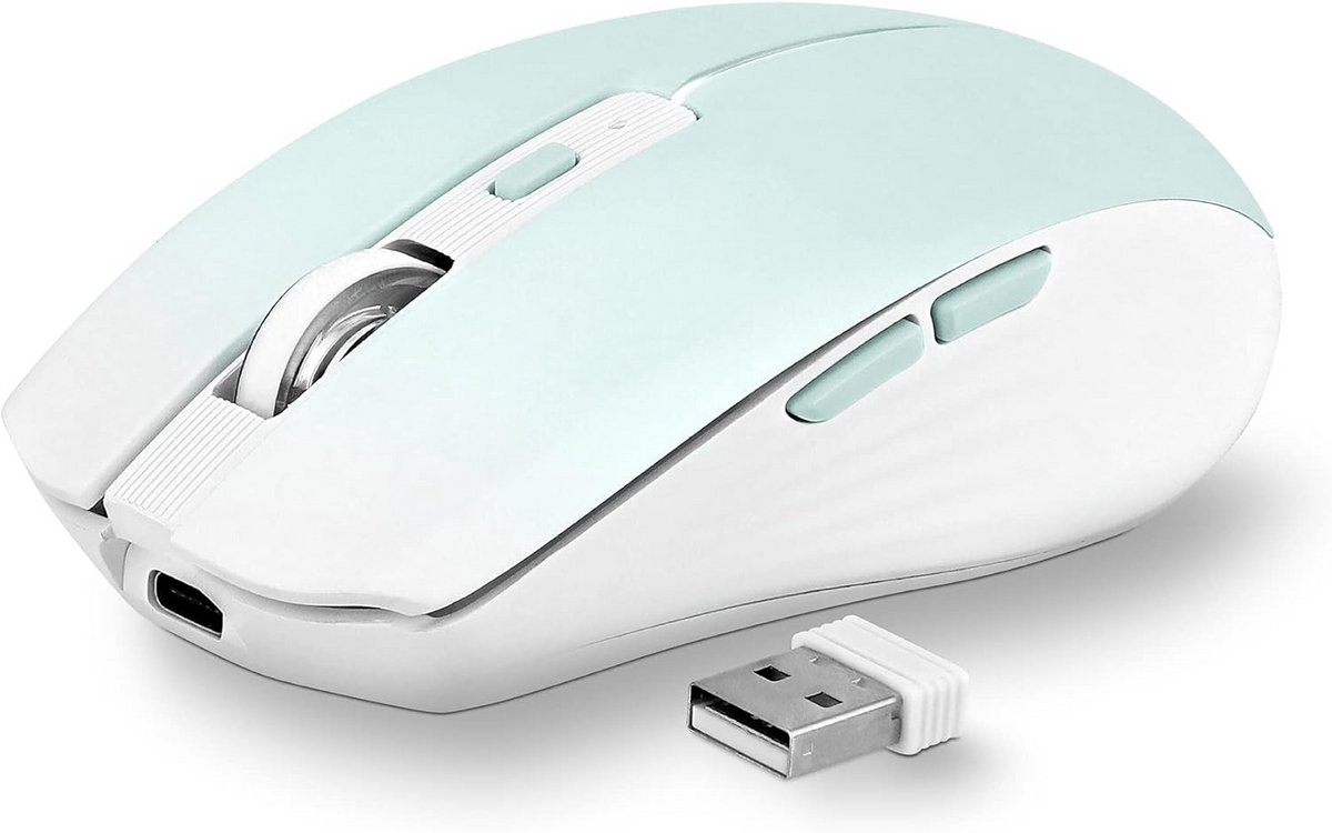 Draadloze Oplaadbare Muis met Bluetooth en USB-Ontvanger in Pastelblauw