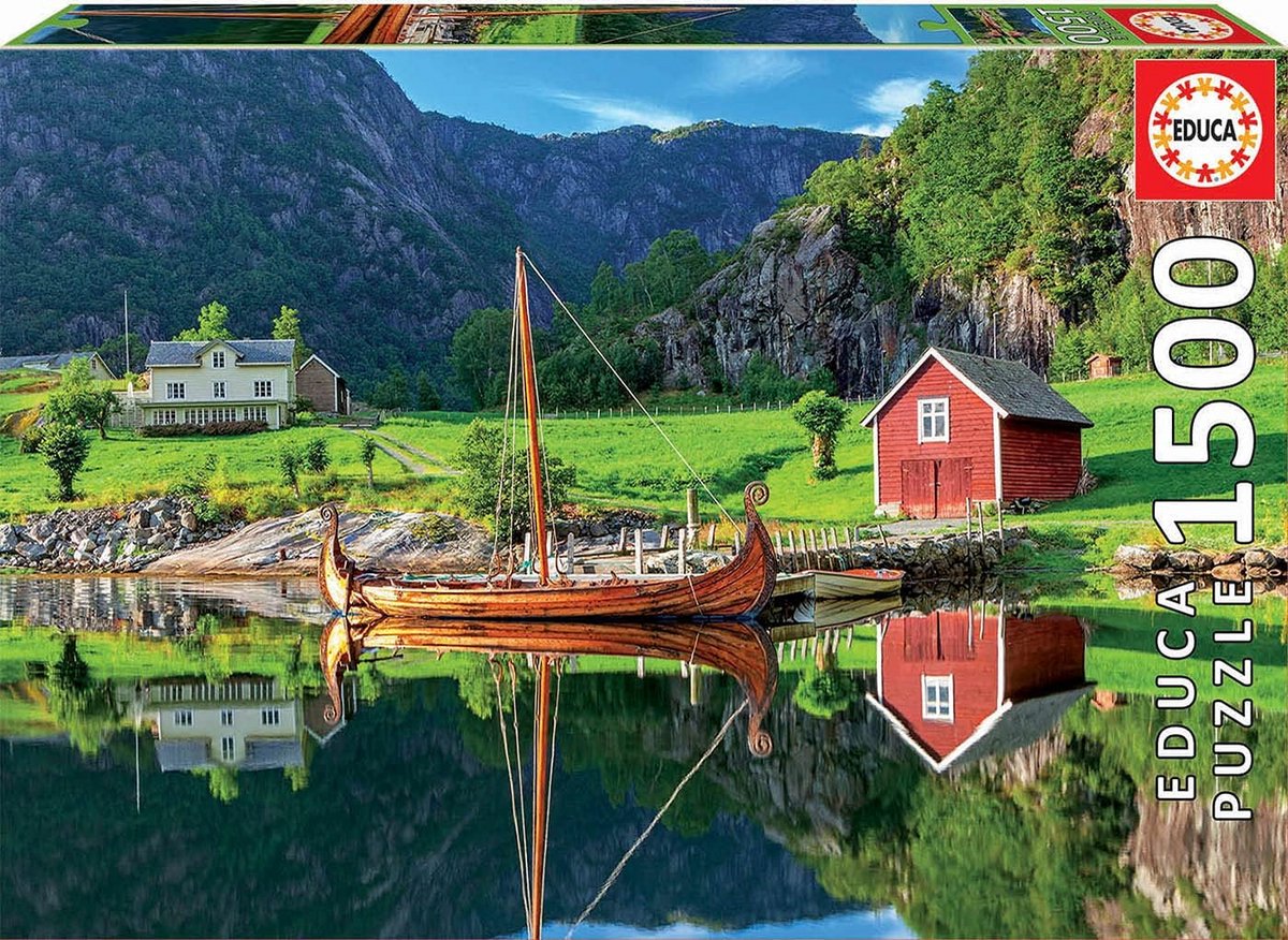 Vikingenschip Puzzel 1500 Stukjes Scandinavisch Landschap voor Volwassenen en Tieners