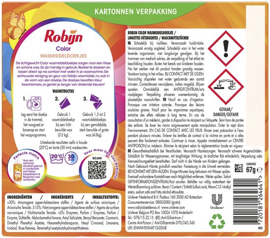 Robijn Classics Color Wasmiddeldoekjes - 4 x 16 wasstrips - Voordeelverpakking