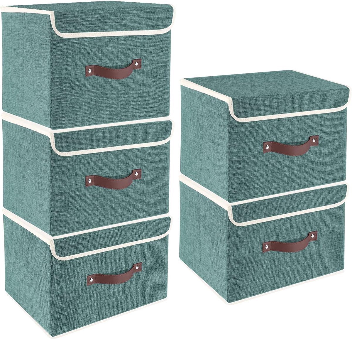 Stunq® Aqua Deep Opvouwbare opbergdozen met deksel, opbergdozen met deksel, dozen voor kleding, opbergdozen voor speelgoed, rek, 5 stuks