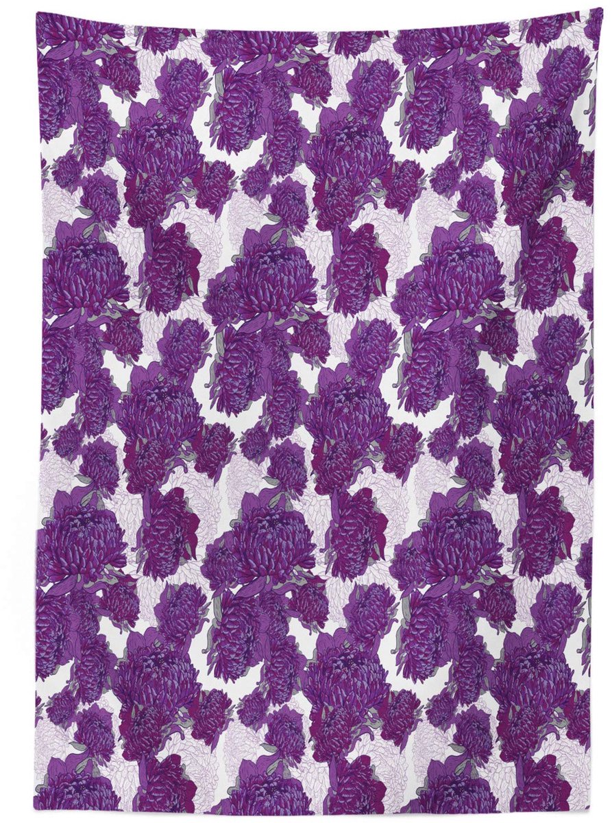 ABAKUHAUS Tafelkleed Allium Bloemen – 140x240 cm – Satijn, Wit/Lila