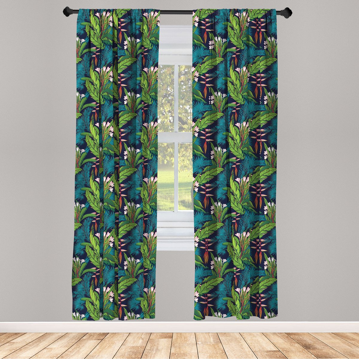 ABAKUHAUS Blatt Gordijnen – Tropische Jungle – 2x75x225 cm – Meerkleurig