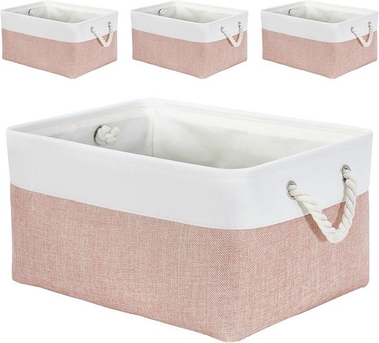 Mangata Rechthoekige stoffen opbergdozen, meerdere maten, materiële containermanden voor plank, kledingkast, speelgoed en kleding, 41 x 31 x 18 cm, roze en wit (groot, 1 stuks