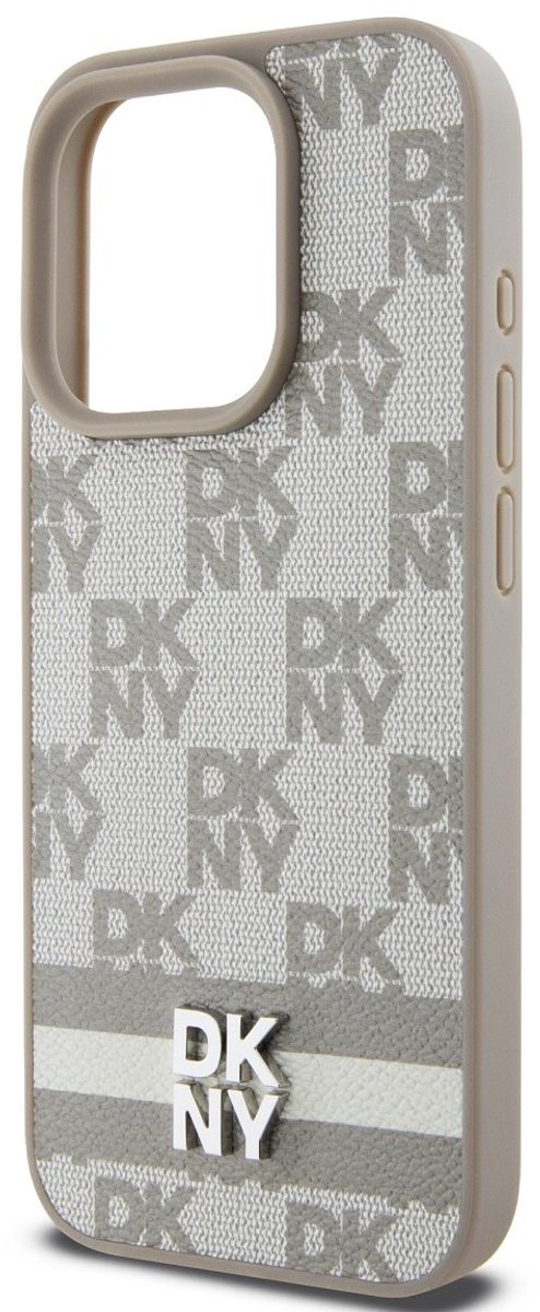 DKNY Checkered Printed Stripe Back Case - Geschikt voor Apple iPhone 14 Pro (6.1") - Beige