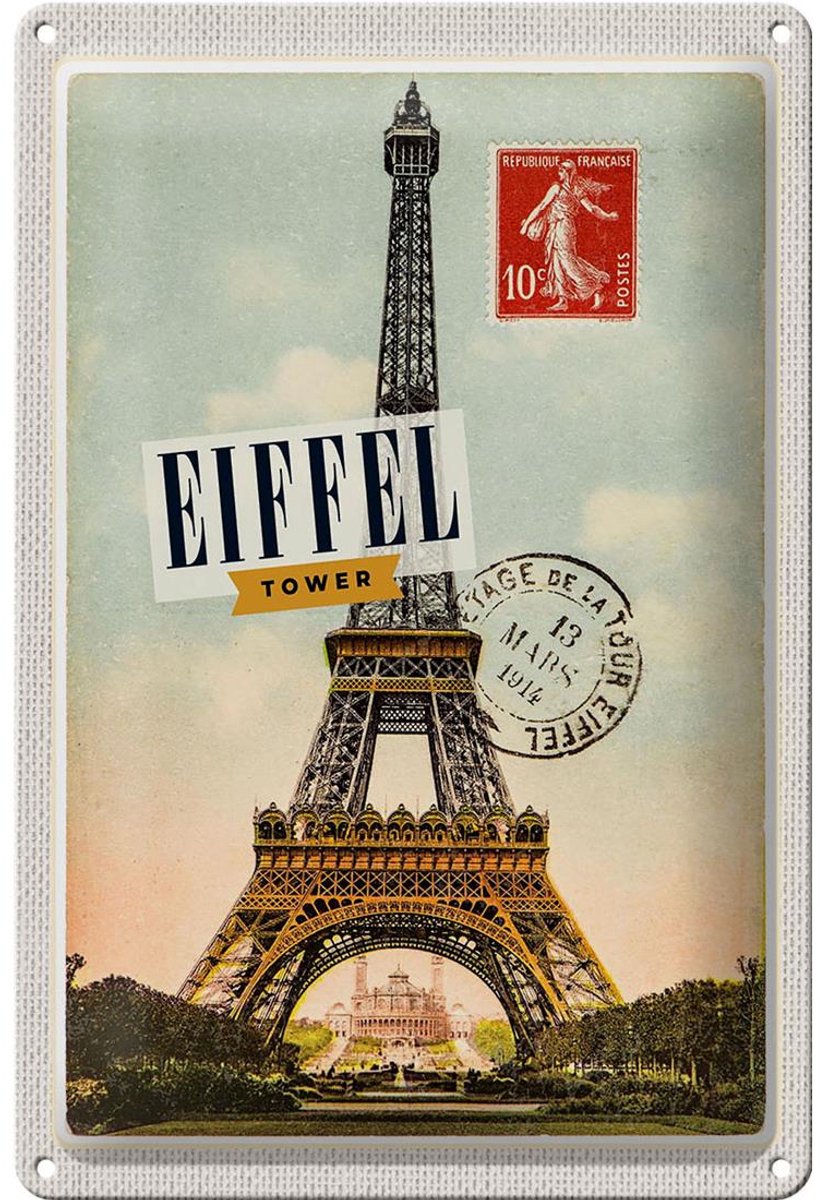 Blechschild Reise 20x30cm Eiffel Tower 13 Mars 1914 10c Poster