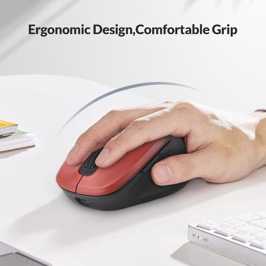 Draadloze Optische Muis met 1600 DPI, Oplaadbare Ergonomische Muis voor ...