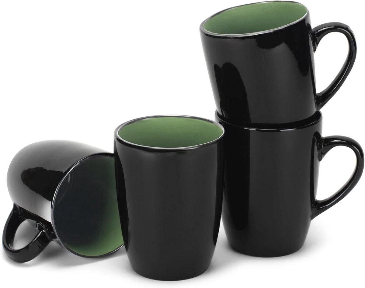 Set van 4 Glanzende Ceramische Mokken met Kleur Pop Ontwerp - 16oz