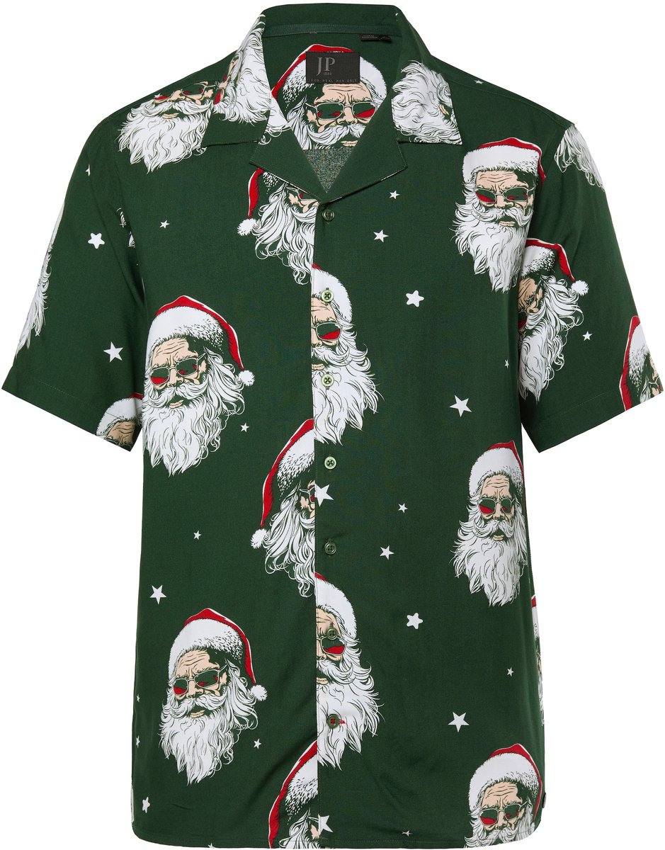 JP 1880 - Heren - Overhemd korte mouwen kerstmis Cubaanse kraag Cubaanse fit - Donkergroen - Maat 8XL