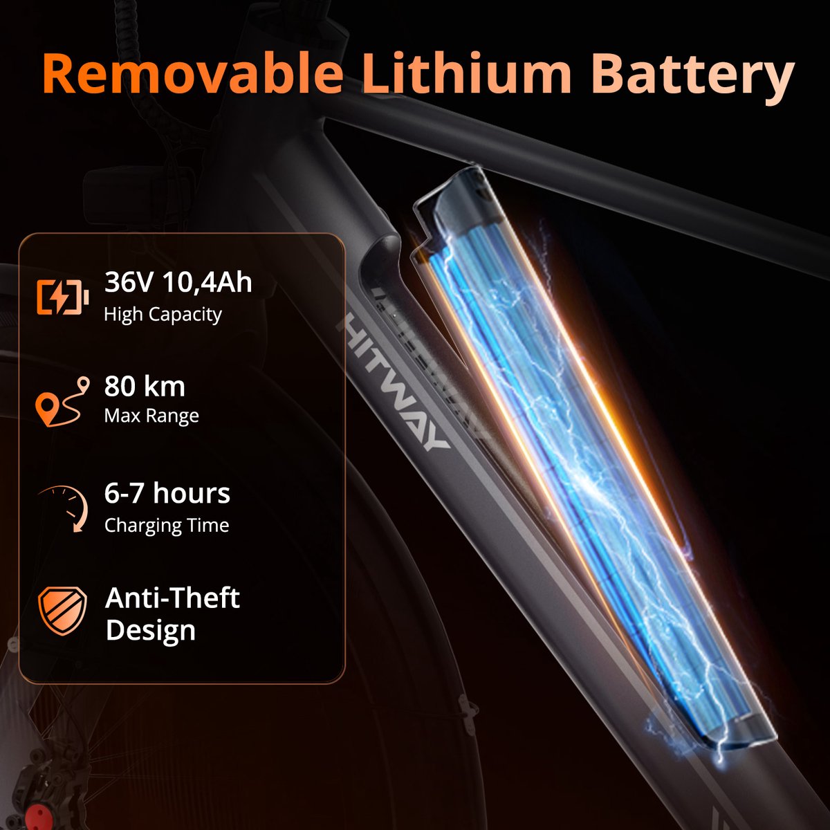 Hitway Elektrische Fiets BK19 Pro - Trendy 28 Inch City Commuter EBike met Afneembare 36V 10.4Ah Lithium Batterij - Mountain E-Bike met 250W Motor - APP Bediening - IP54 Waterdicht thumbnail 4