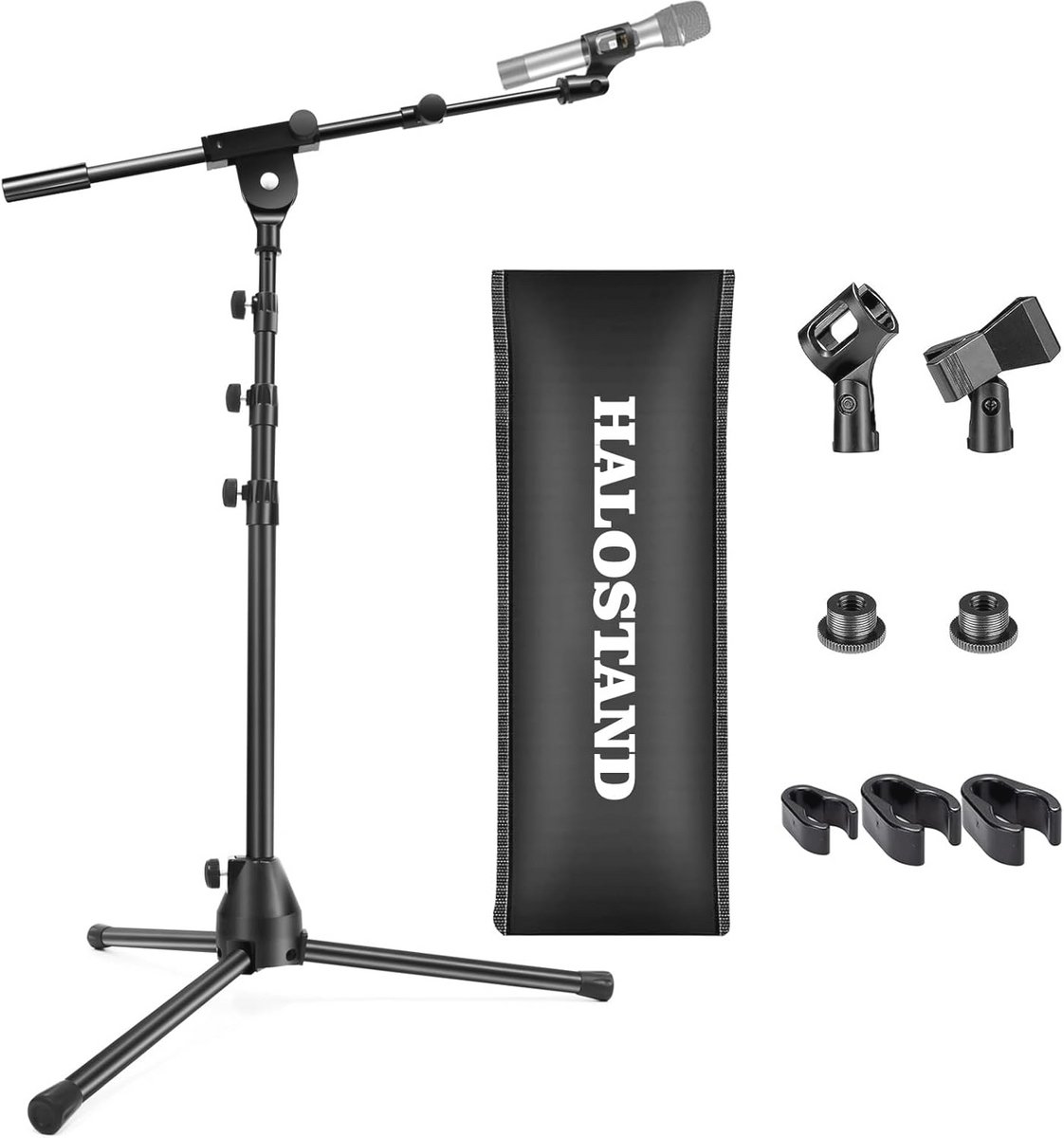 Vloer Microfoonstandaard Opvouwbaar Statief met Boom Arm en Accessoires voor Karaoke en Podium
