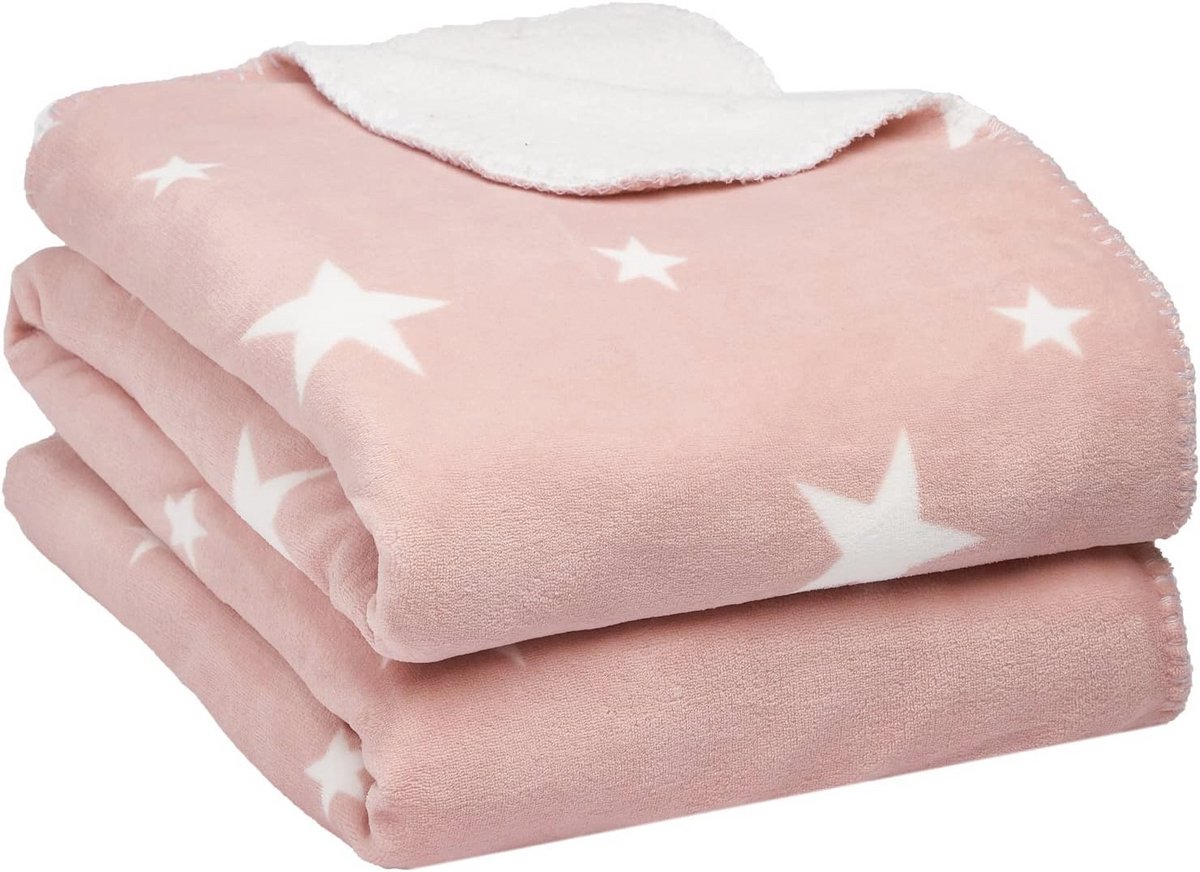 Zachte Sherpa Fleece Deken met Sterprint - 150 x 180 cm - Zilvergrijs Wit
