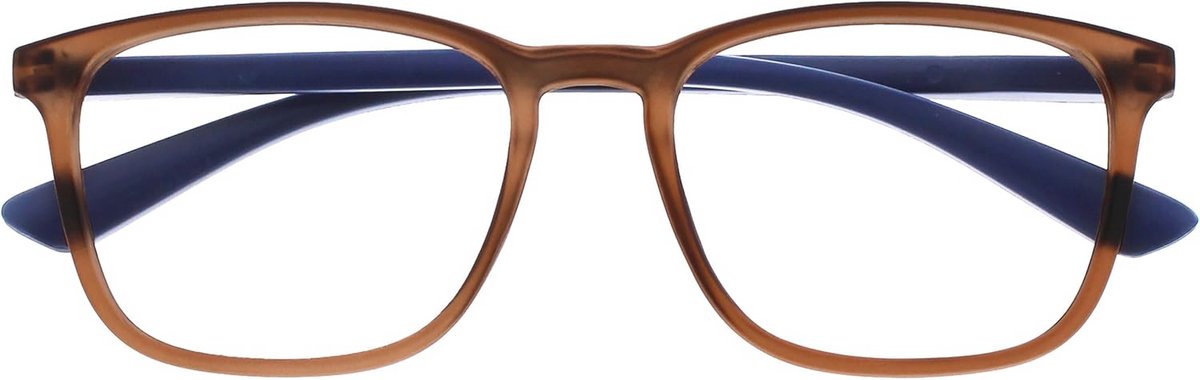 Grote Rechthoekige Leesbrillen met Veerscharnieren - Transparant Matbruin en Marineblauw - Unisex - +1.50