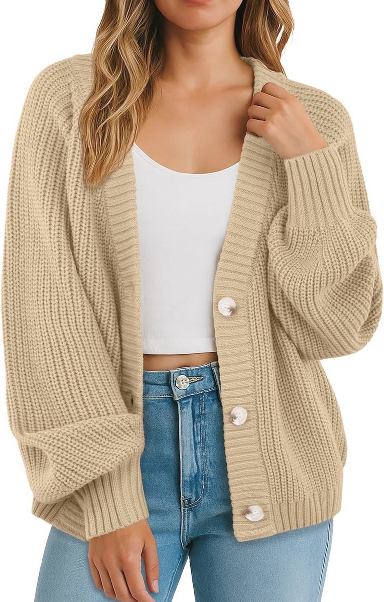 Dames Vesten met Open Voorkant en Lange Mouwen - Oversized V-hals Truien