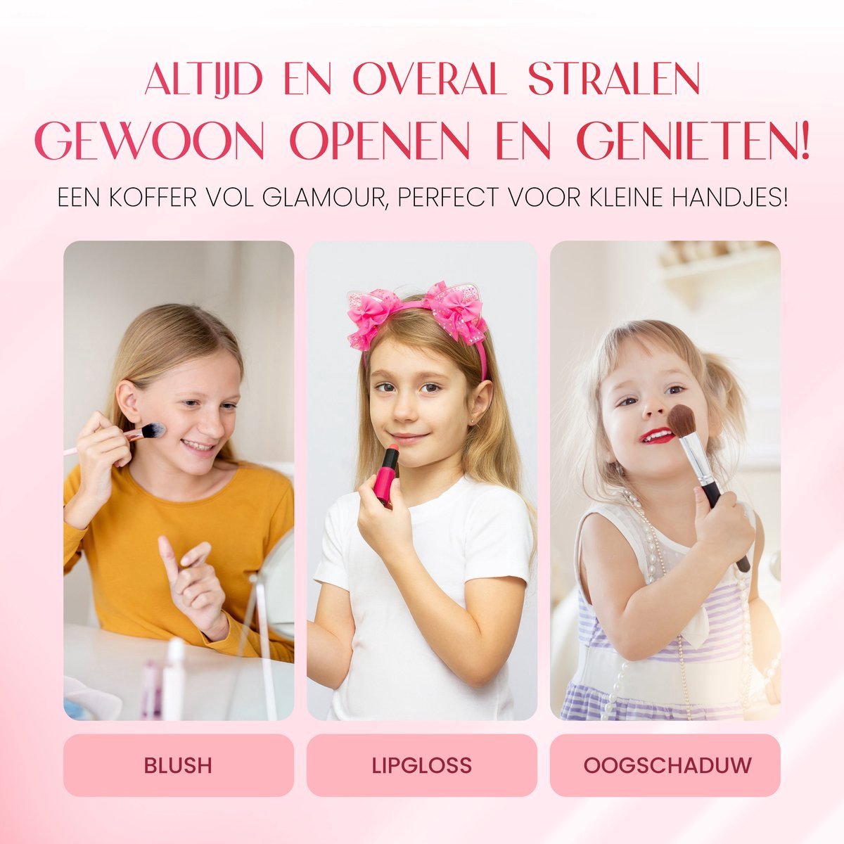 Roze Make Up Koffer Meisjes Met Inhoud 41-Delig - Set Inclusief Premium Roze Kwasten & Reis Etui - Make Up Koffer Kinderen - Make Up Koffer Gevuld - Cosmetica Koffer - Roze Beautycase Meisjes — cadeau in Verzorging - foto 4