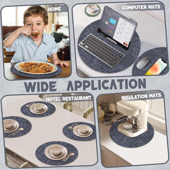 Ronde wasbare lederen placemat (34 cm) en onderzetters (10 cm Ronde wasbare lederen placemat (34 cm) en onderzetters (10 cm