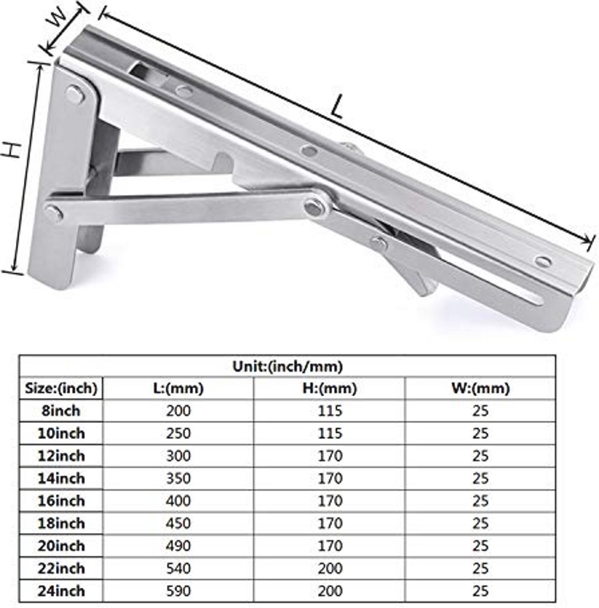 Vouwdeksel Plankbeugel 8 Inch - Sterk En Ruimtebesparend - Perfect Voor Doe-Het-Zelf Projecten - Inclusief Montageschroeven - Set Van 2