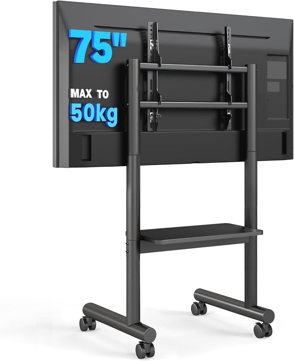 Mobiele TV-standaard met Wielen voor 32-70 Inch Schermen - Verstelbare Vloer-Trolley voor LCD, LED en OLED