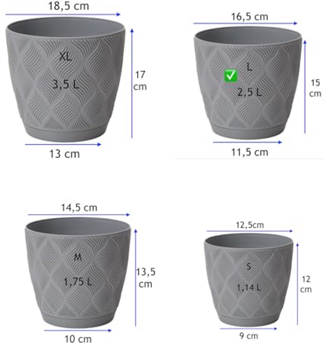 Decoratieve Plantenpot van 100% Gerecycled Materiaal met Onderzetter - Elegante 3D-patroon - Voor Binnen en Buiten