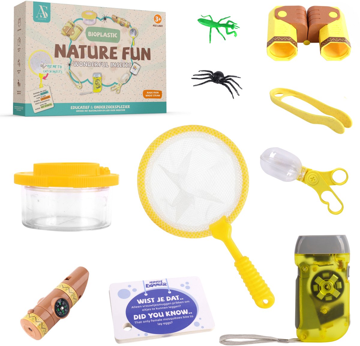 ANNSTÉ Insectenpotje - met Vergrootglas Kinderen - Insecten Speelgoed - Educatief Speelgoed - Insecten Explorer - Insectenloep - Ontdekken - Insectenkijker - Loeppotje - Buitenspeelgoed - Bioplastic - 10 Delige Set