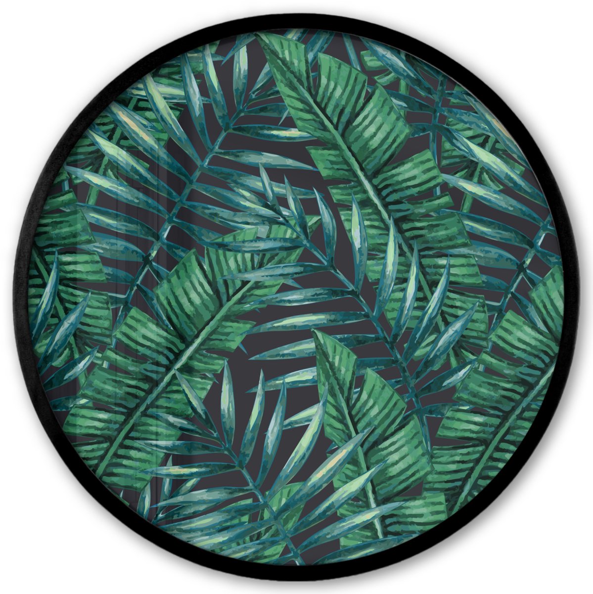 FrameYourWall Poster in lijst Rond - Fotolijst 40x40 cm - Posters - Bladeren - Tropisch - Jungle - Natuur - Ronde posterlijst zwart - Decoratie - Wanddecoratie woonkamer - Muurdecoratie slaapkamer Tropical dream
