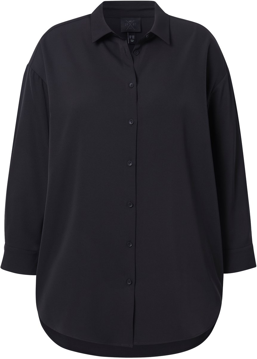 Ulla Popken - Dames - Lange blouse oversized overhemdkraag lange mouwen - Zwart - Maat 58+