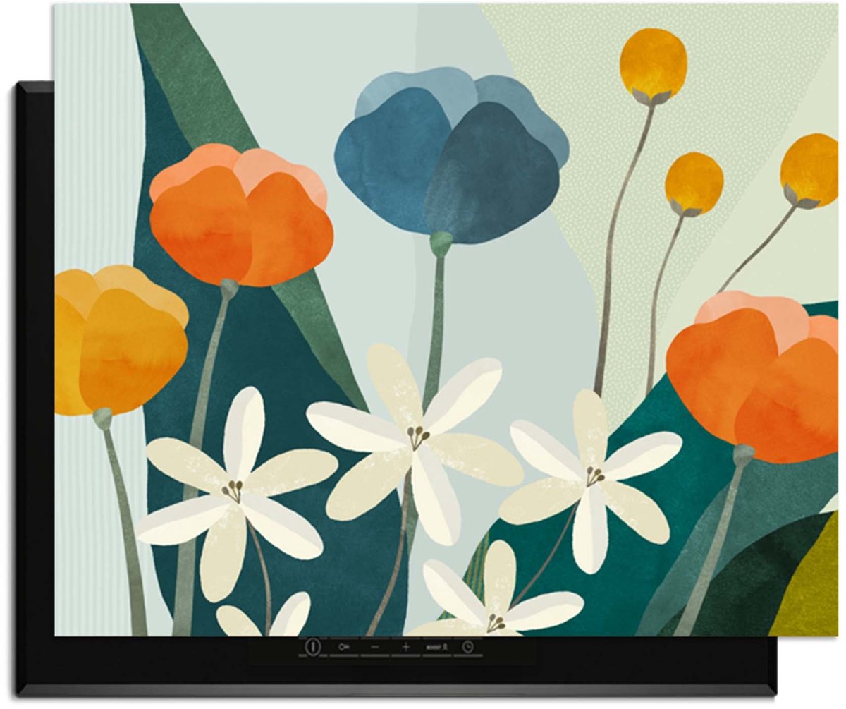 KitchenArt - Garden Melody - Inductie Beschermer - 77x52 cm - Kookplaat Beschermer - Luxe Afdekplaat Inductieplaat - Anti-slip & Oprolbaar - Beschermmat Inductiekookplaat
