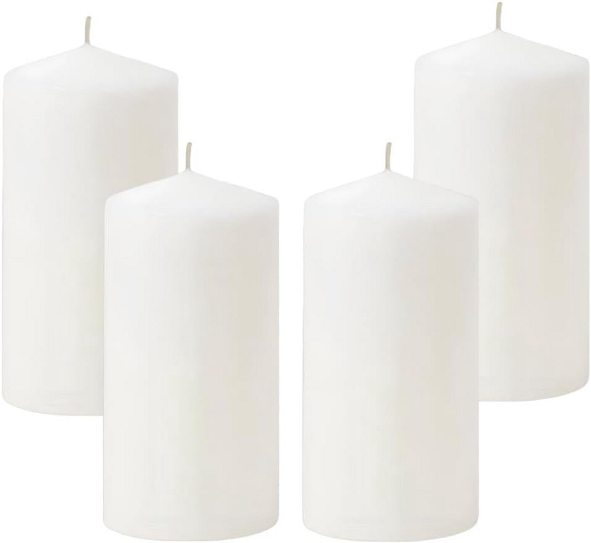 Set van 4 Grote Witte Cilindervormige Kaarsen - 6x15 cm - Lang Brandend