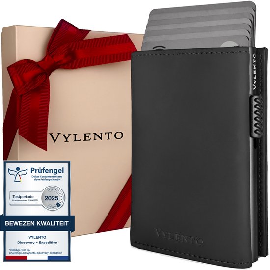 Vylento - Portefeuille Premium avec Porte-cartes Rétractable - 13 cartes - Portefeuille RFID - Petit Portefeuille à Cartes Dames & Hommes avec Porte-monnaie et Compartiment à Billets - Expedition Zwart