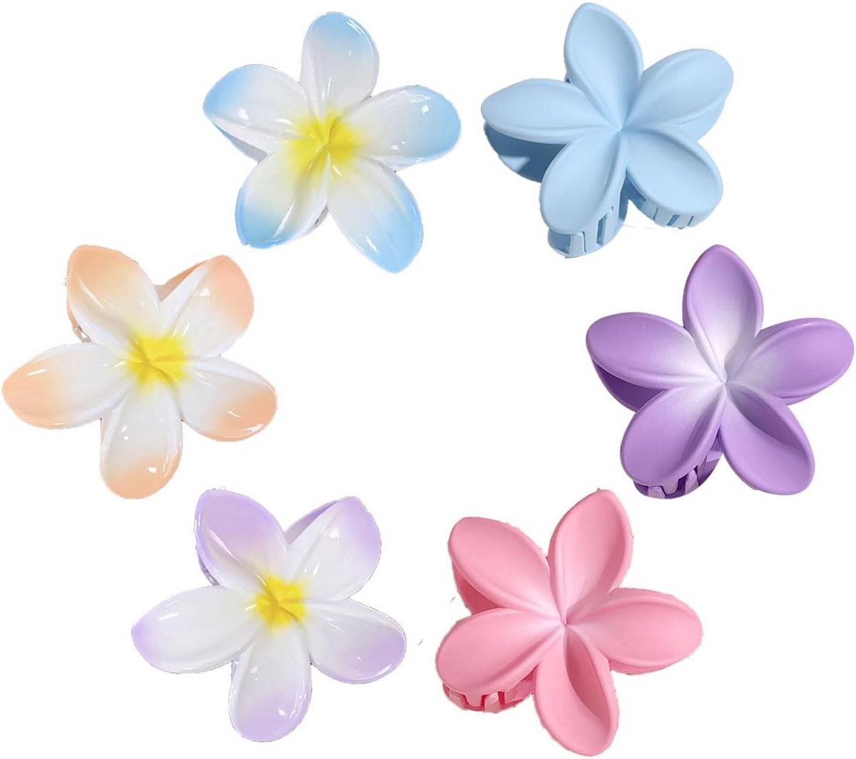 Set van 6 Grote Bloemen Haarclips - Transparante Squishy Klemmen voor Dik Haar