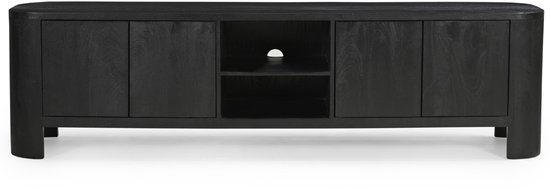 Meuble TV Bois de Manguier Zwart - 4 Portes - 200x40x55cm - Mitchel - Giga Meubel
