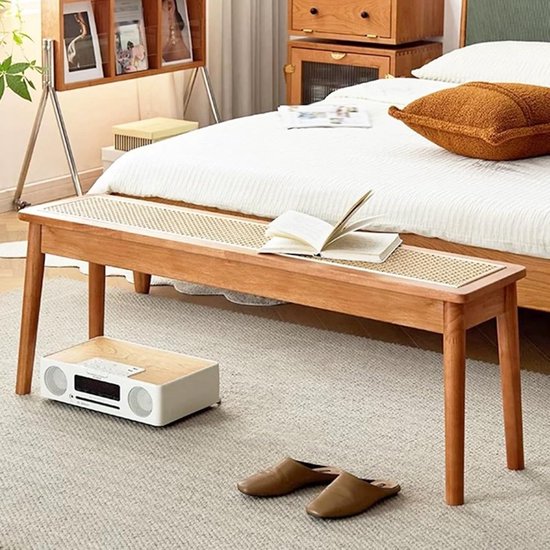 chairus Houten rotan eetkamerbank, rustieke entree, bank, voetenbank voor bijzettafel, slaapkamer, hal (zwart