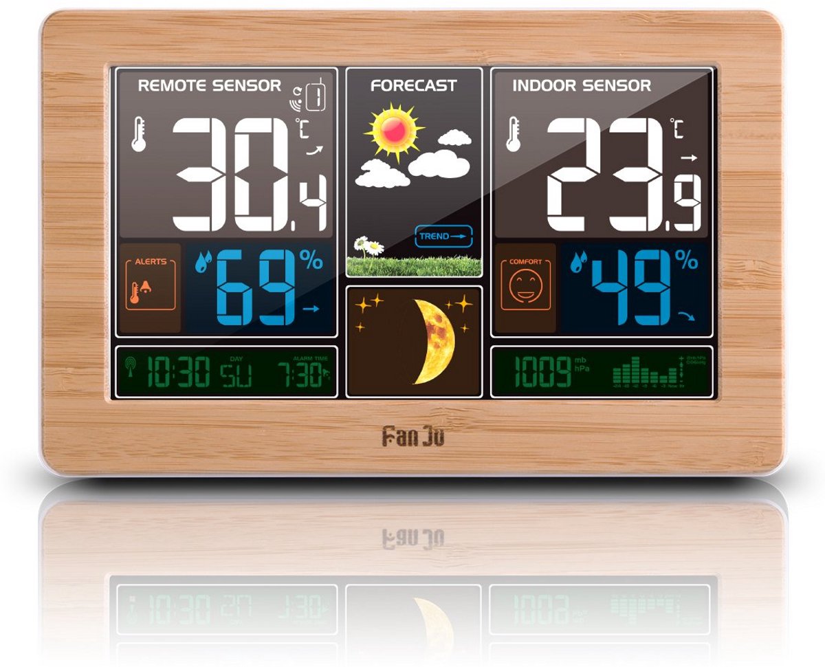 Digitaal Weerstation met Buitensensor en Weersvoorspelling - DCF Radioklok, Thermometer en Hygrometer