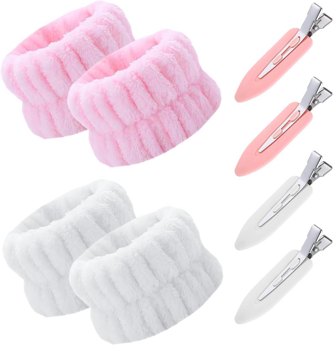 Huidverzorgingsmanchetten met Eendenclips - Zweetbanden voor Gezichtsreiniging - Absorberende Flanellen Polsbandages voor Yoga, Spa en Douche