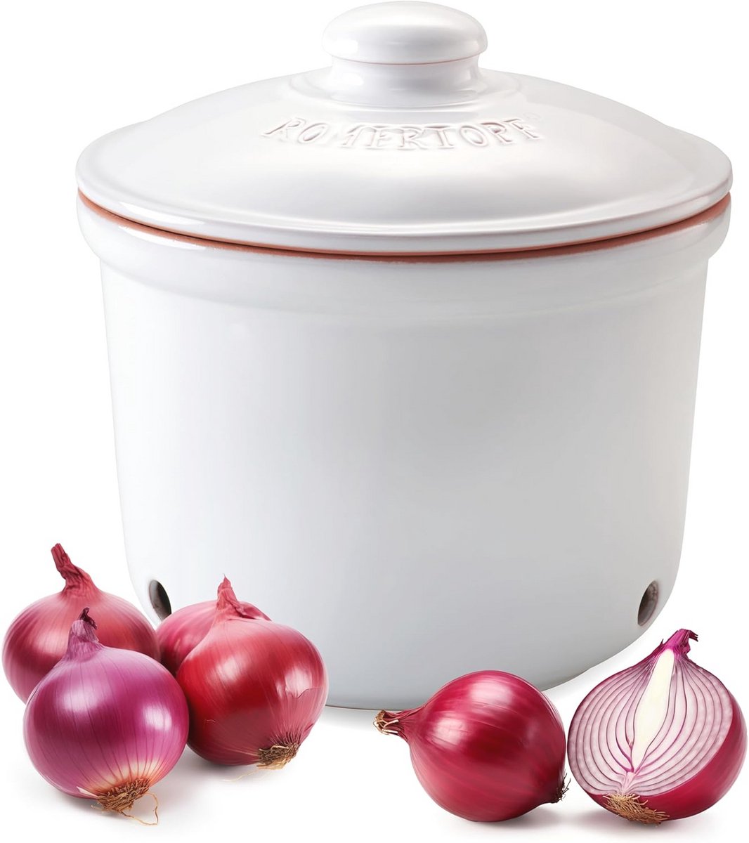 Uienpot MAXI van natuurlijke klei - Keramische voorraadpot Ø 20,0 cm wit