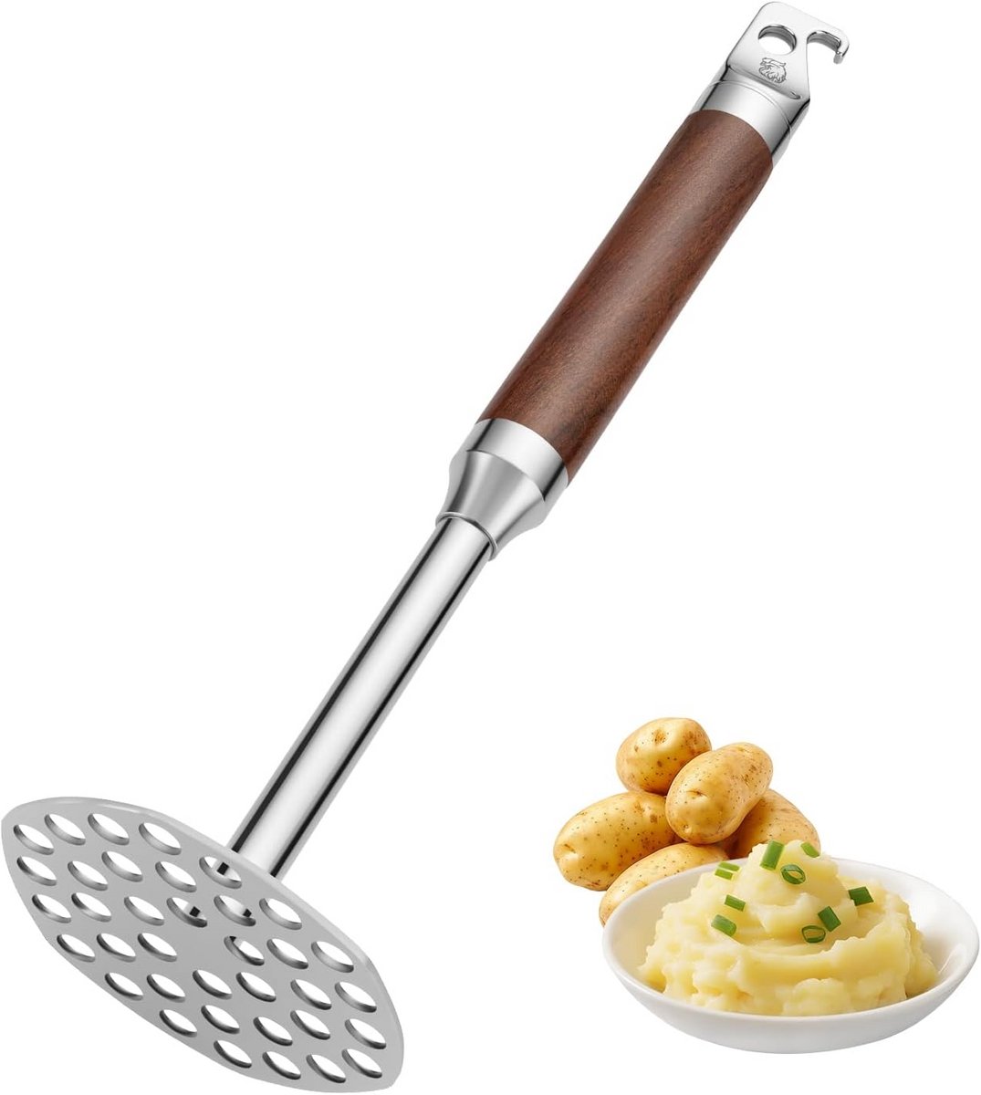Stevige Aardappelstamper RVS met Houten Handvat - Multifunctioneel Keukengerei
