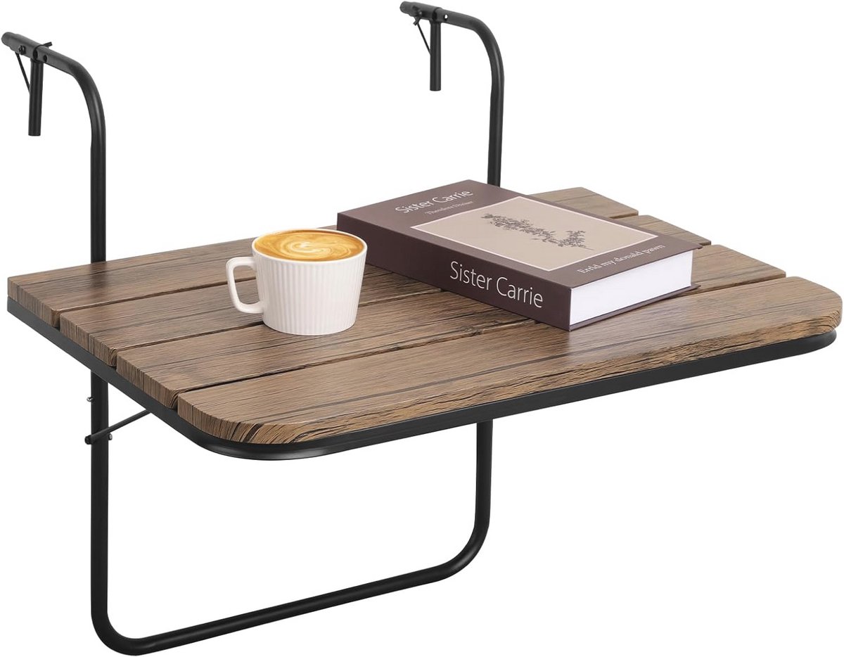 Houten Opvouwbare Balkon Tafel - Verstelbare Balkonbar voor Handgrepen - Ruimtebesparende Buitentafel
