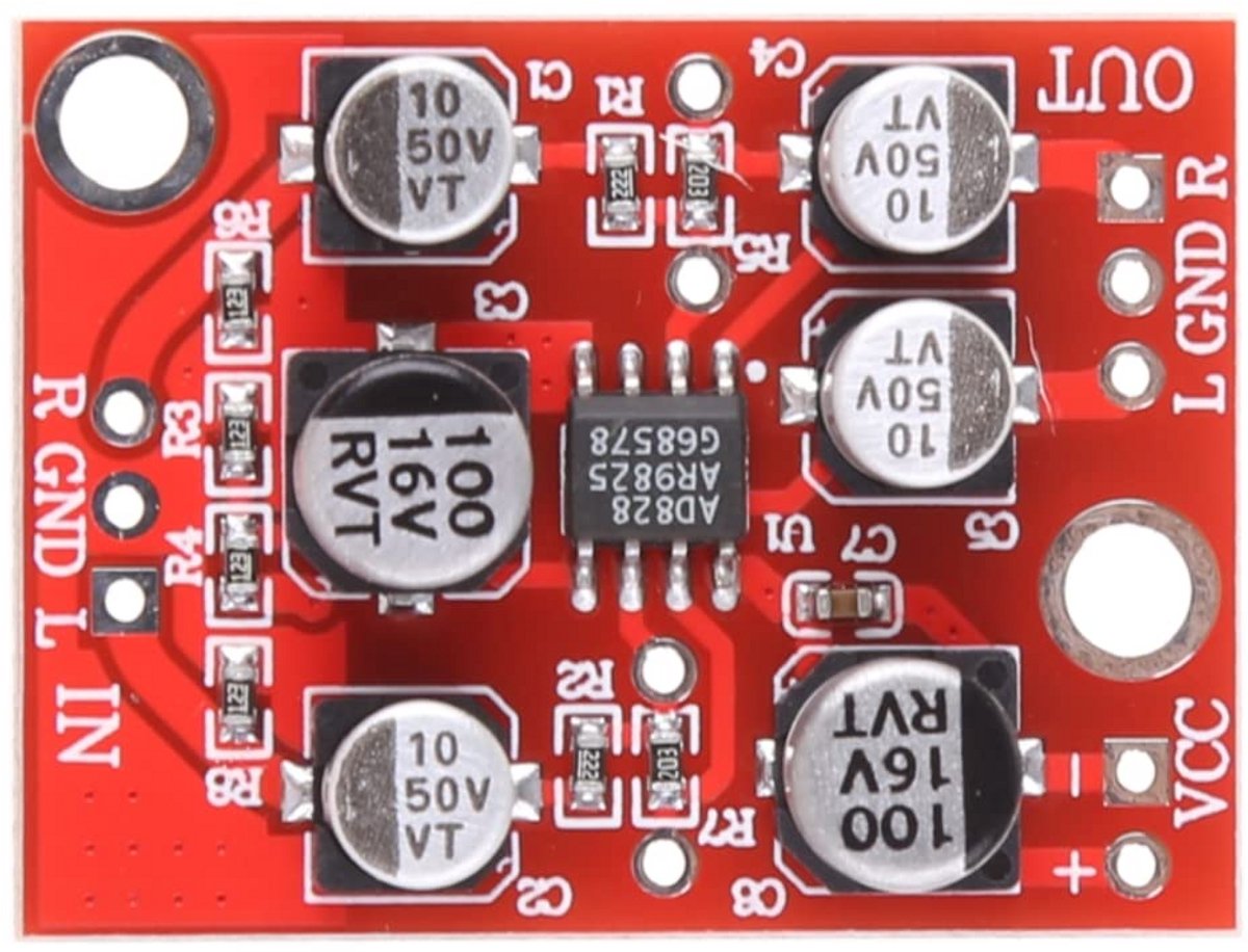 Stereo Audio Voorversterker Module met AD828 Opamp DC 5V-15V