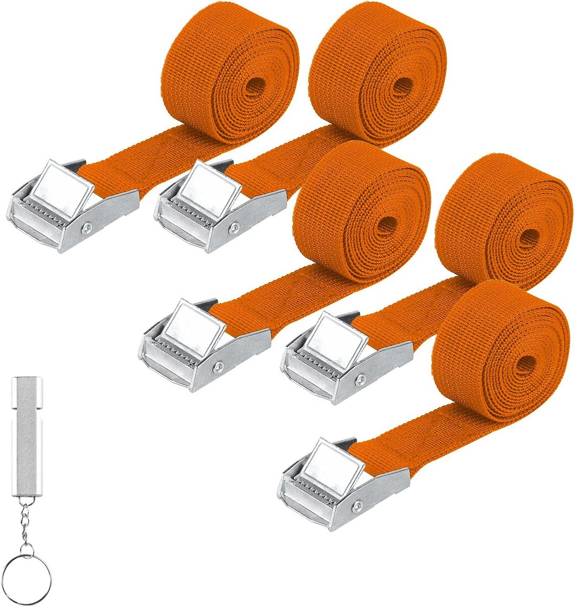 5 Stuks Korte Spanbanden Oranje 25mm x 1.5m met Ratel voor Bagage, Fietsdrager en Motor