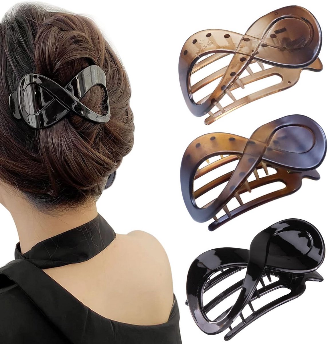 Grote Antislip Haarspeld Set (3 stuks) – Elegante Acryl Klem voor Dik Haar