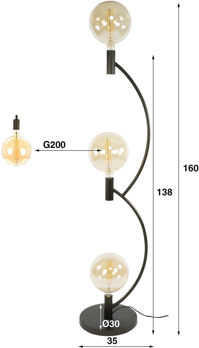 PS-Collection Vloerlamp Metaal Bronskleur - 3L Gebogen Design - vloerlampen woonkamer, staanlamp, vloerlamp zwart, vloerlamp industrieel, vloer lamp, staande lampen woonkamer, staande lampen, staande lamp industrieel thumbnail 2