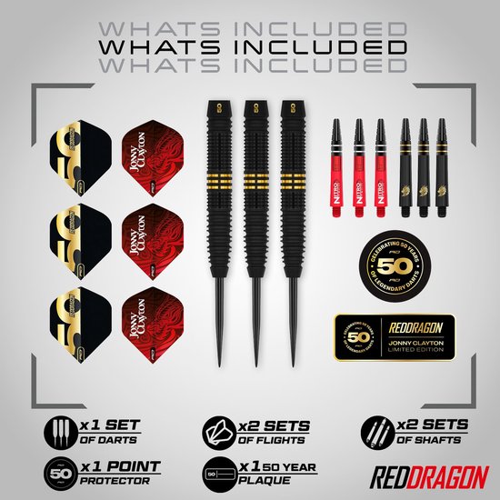 Red Dragon Jonny Clayton 50 Years Anniversary Limited Edition 90% - Dartpijlen van Merkloos — afbeelding 2