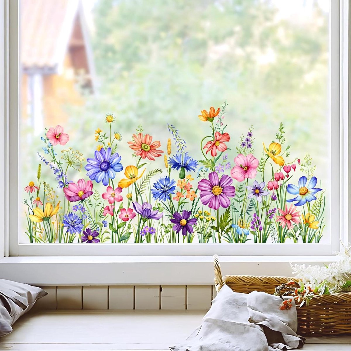CSGoods - Bloemen Raamstickers Lente Zomer Roze Hortensia Vlinder Statische Stickers Dubbelzijdig Anti-Botsing Tuinbloem voor Slaapkamer Woonkamer Keuken