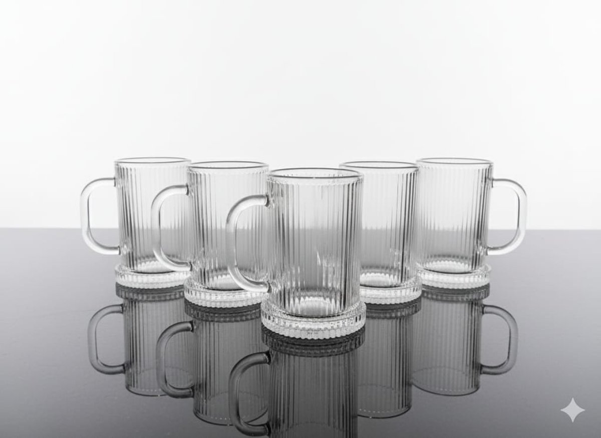 Bavary Luxe Ribbelglas Set – 1 Glas + 1 Schotel/Deksel – Hittebestendig Glas – Retro Drinkglazen met Handvat – Geschikt voor Koffie, Thee & Frisdrank – 2-delige Set — cadeau in Koken & Dineren - foto 4