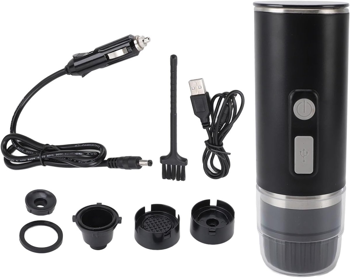Portable Electric Coffee Maker met Verwarmfunctie - 15 Bar Car Coffee Maker - Compatibel met Koffiecapsules en Gemalen Koffie voor Reizen Camping en Thuis