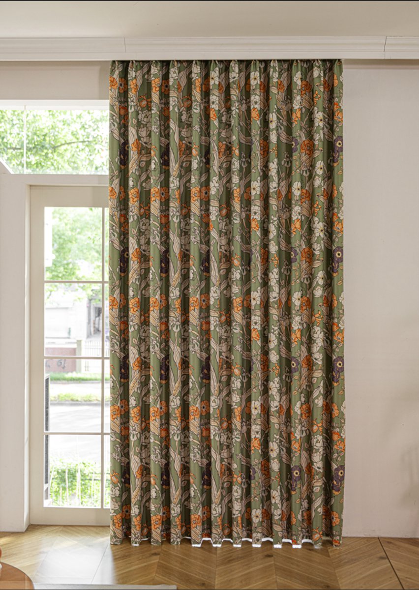 Floraweg Vintage bloemenprint kwastjes boerderij kamer verduisterend gordijn, woonkamer, slaapkamer, landhuisdeur,met haakjes ringen,140x160cm Rozentuin