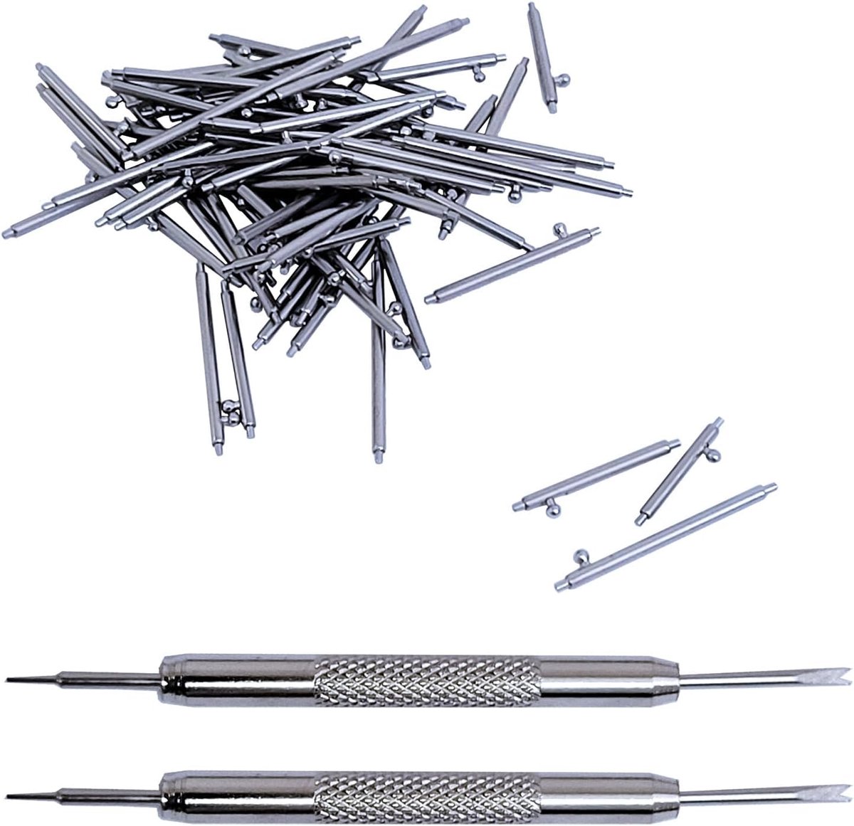 70Pcs Watch Lugs Quick Release Spring Bars - 316 Stainless Steel Strap Link Pins met Verwijder Tool - 12,14,16,18,20,22,24mm Lengte - 1.5mm Diameter - Zilver - One Size