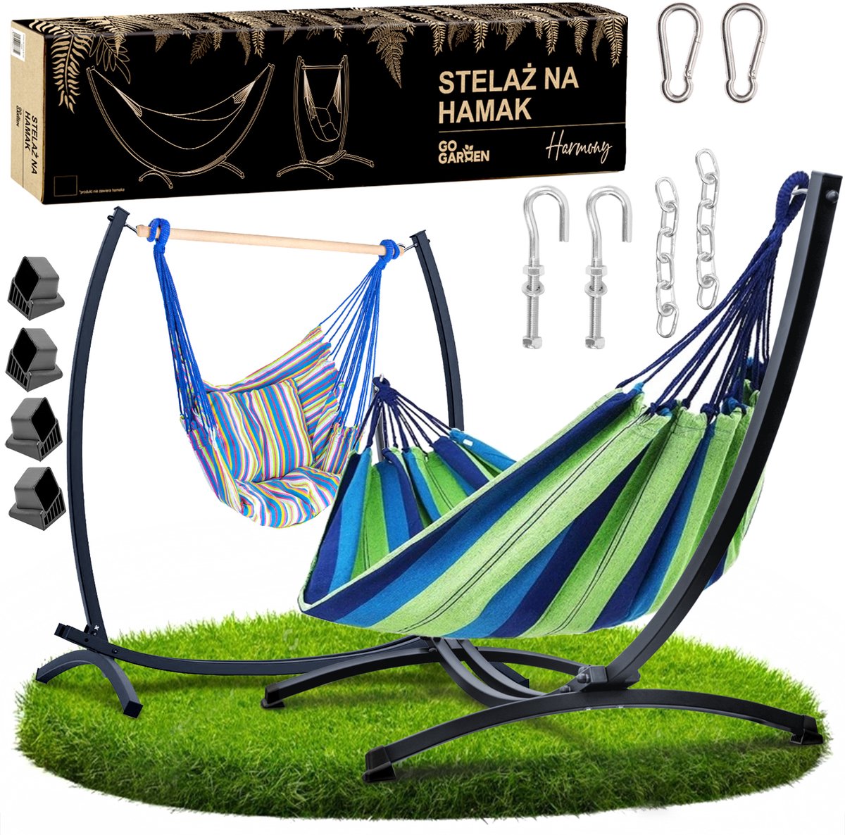 GoGarden Harmonia Duo - Hangmat met Standaard - 2-in-1 - Metaal - 250 kg - Graphite