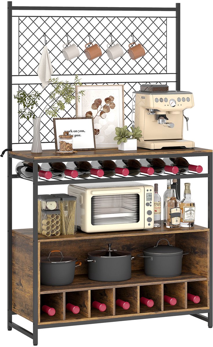 HOMCOM Keukenopbergrek Spaanplaat, metaal 96,5L x 38B x 165H cm Rustiek bruin