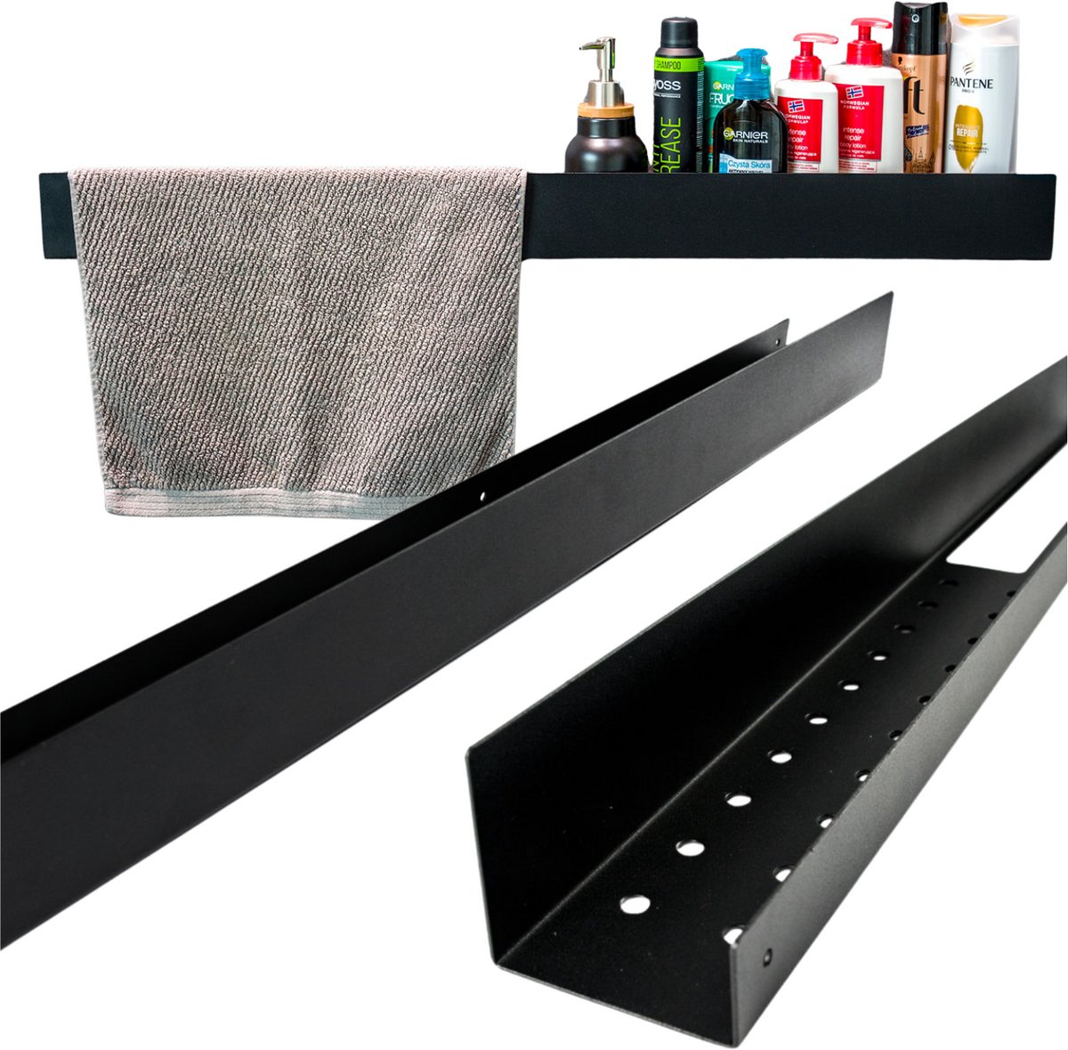 Zolta - Wandrek - Loft Stijl - Zwart - Met Handdoekhouder - Metaal
