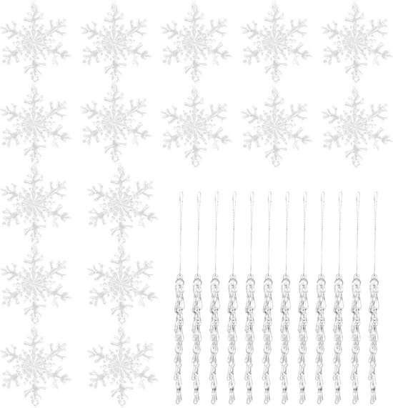 Décoration De Noël - Ornement Flocon De Neige Cristal - Environ 13x13 Cm - Polycarbonate, Pour Intérieur/extérieur